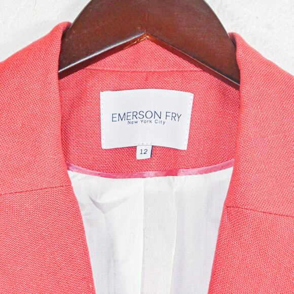 EMERSON FRY Women's Double Breasted Blazer Jacket in Pink Linen size 12 - Picture 3 of 11